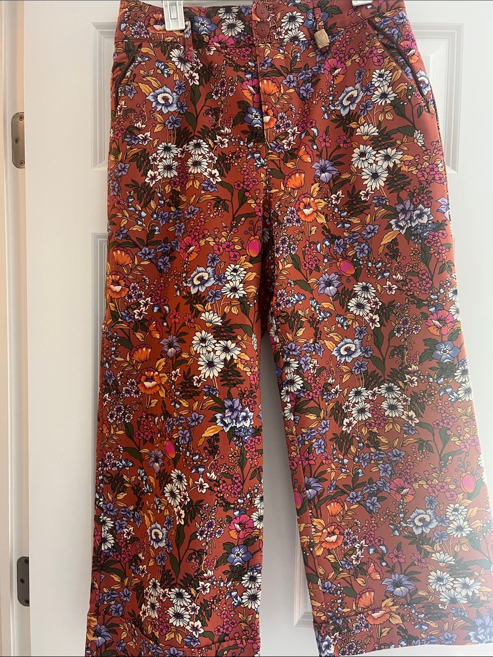 Anthropologie Maeve Floral Wide-Leg Pants with Multicolor Blooms - Picture 1 of 7